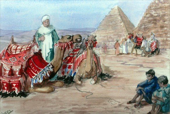 By the Giza pyramids