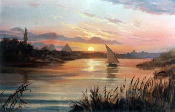 Sunset with pyramids